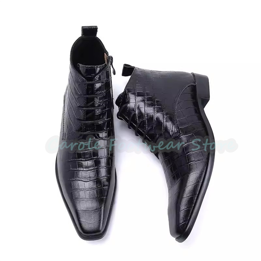 Men Shoes For Wedding - Bottes montantes en cuir véritable pour