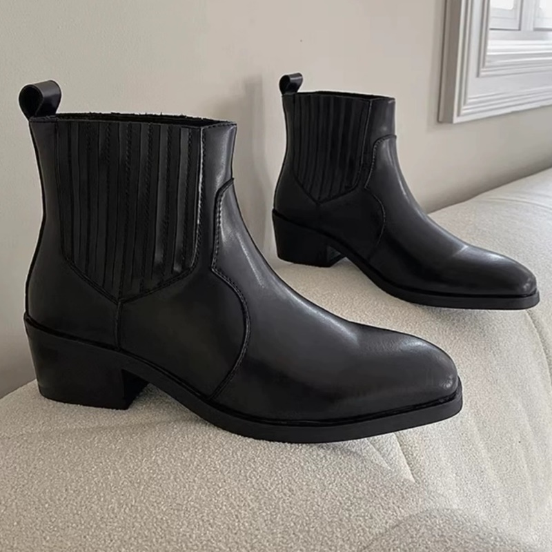 Men'S Shoes Increase Height - Bottes en cuir noir pour homme,