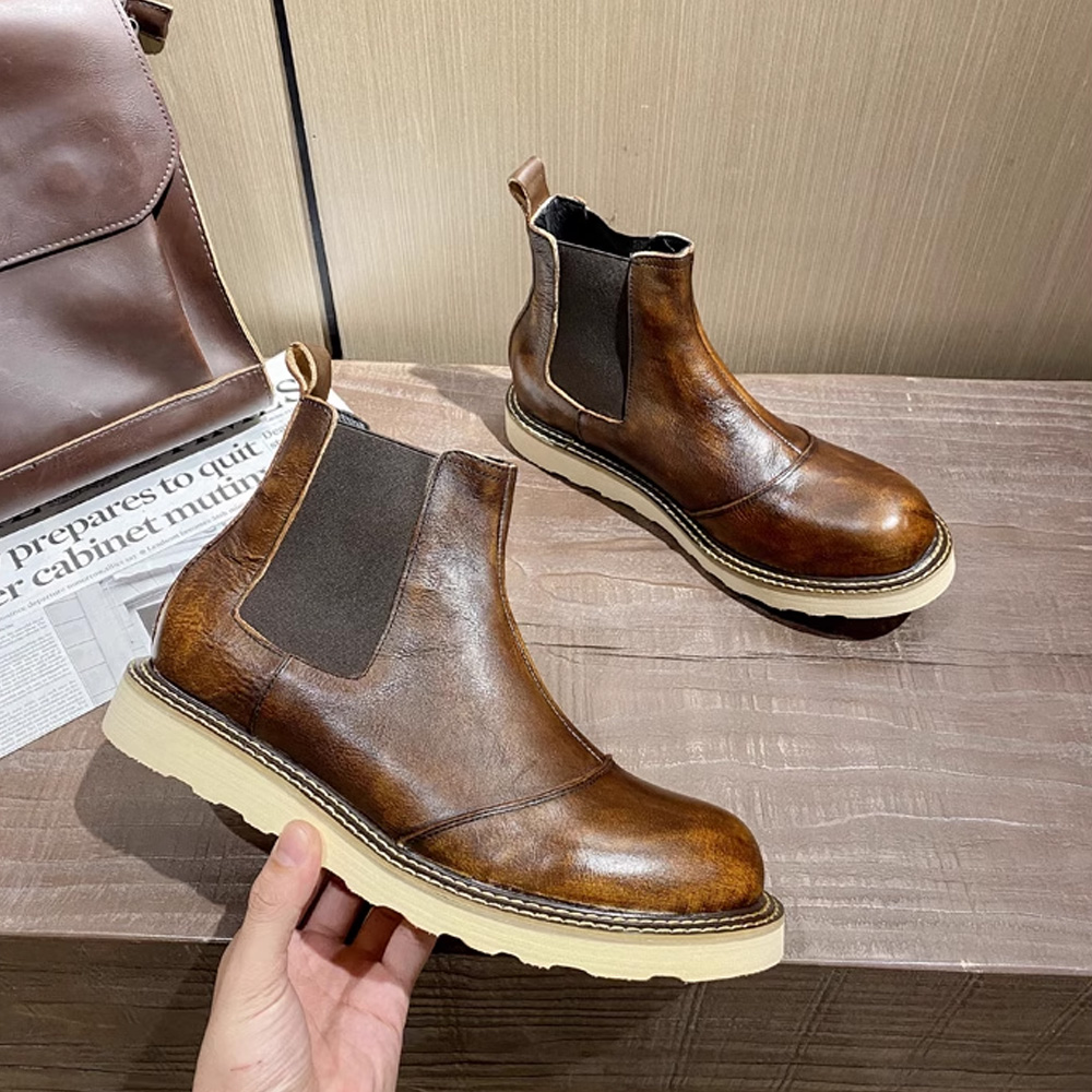Men Shoes Oxford - Bottes Chelsea rétro en cuir véritable